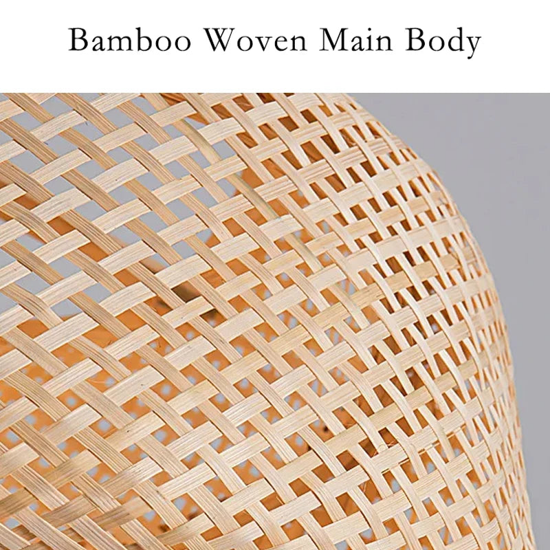 Bamboo Modern Pendant Light with Hand Woven Shade for Bedroom and Dining Room