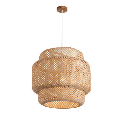 Bamboo Modern Pendant Light with Hand Woven Shade for Bedroom and Dining Room