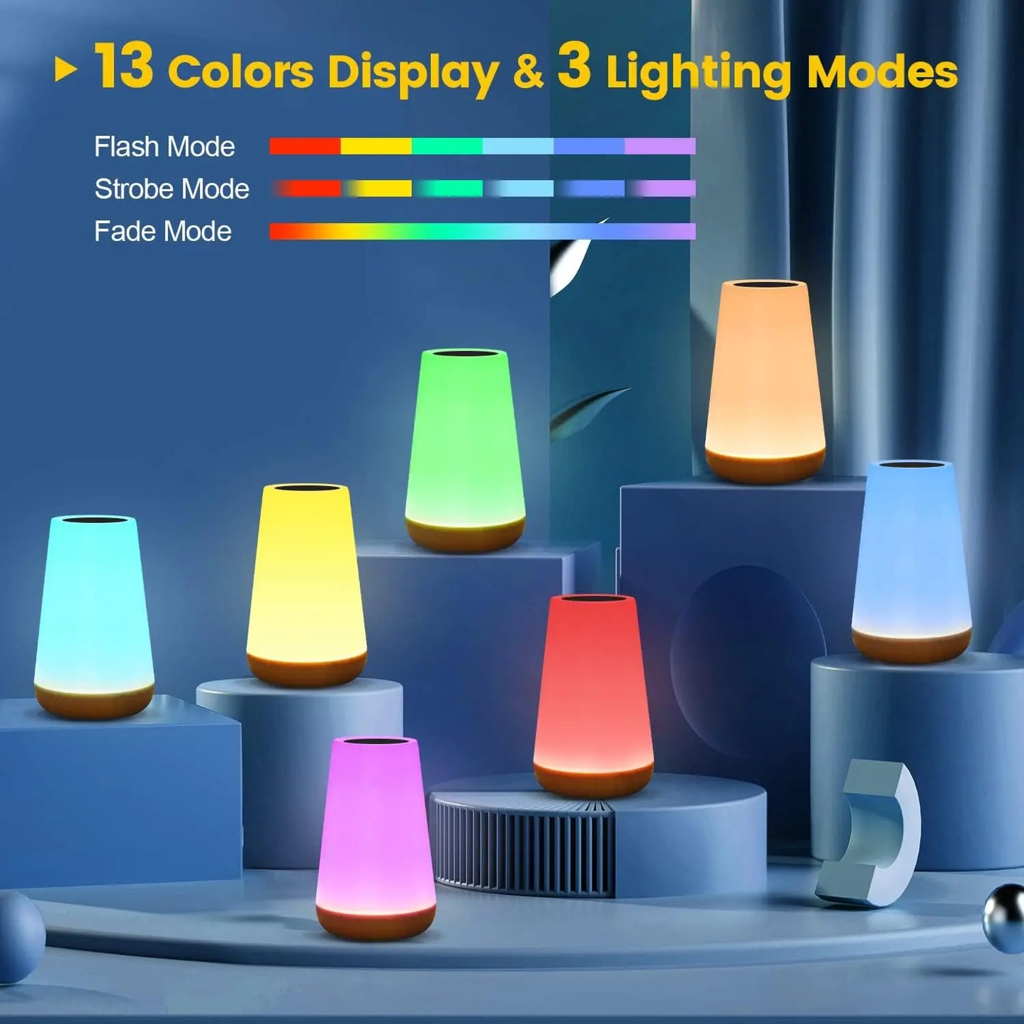 13-Color RGB Touch Lamp – Portable, Dimmable, and Rechargeable Mood Light